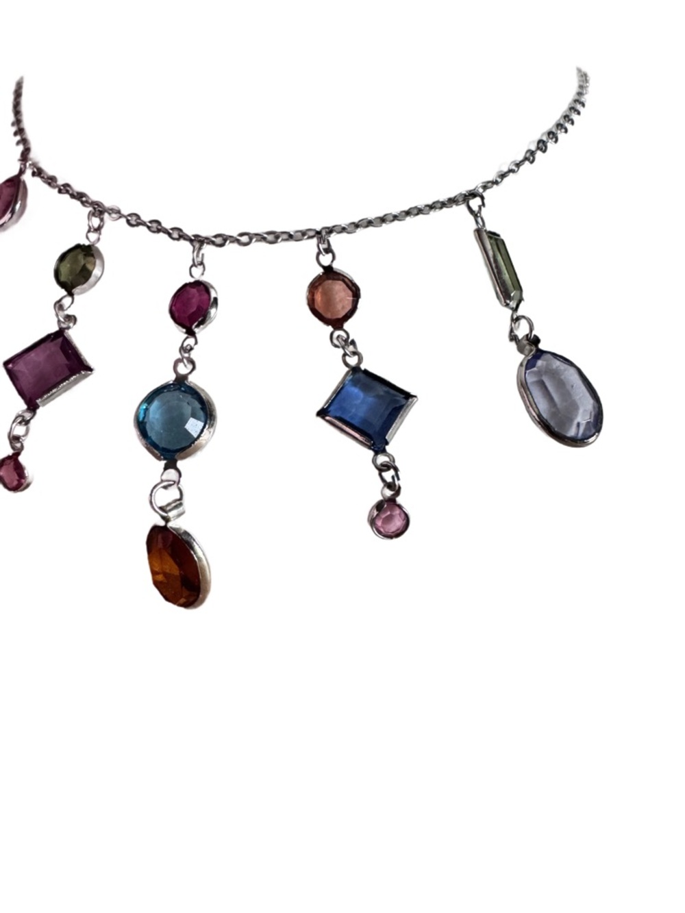 LIA SOPHIA Silver tone Dangle MultiColored Crystal necklace - Picture 4 of 6